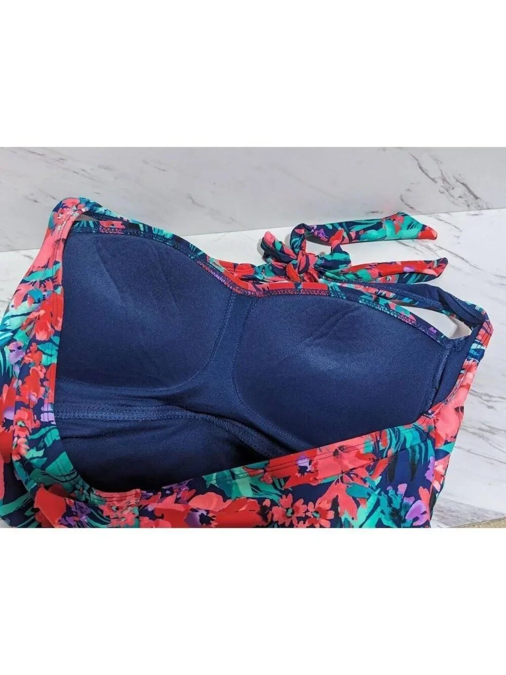 Catalina Women's XL 16/18 Orange Blue Floral One-Piece Halter Top Swimsuit
